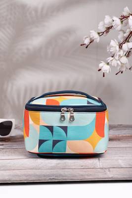 peppy navy & multi abstract printed polycotton small travel accessory bag 1