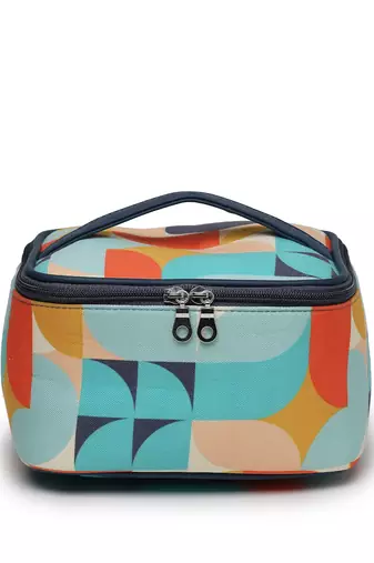 peppy navy & multi abstract printed polycotton small travel accessory bag