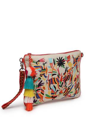 boho coral & multi quirky embroidered cotton canvas sling bag 5