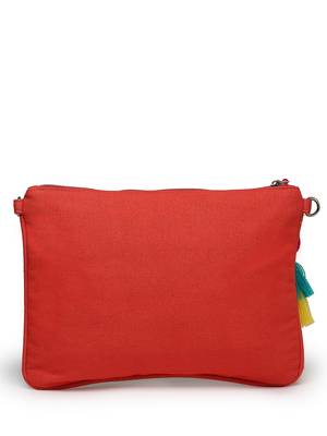 boho coral & multi quirky embroidered cotton canvas sling bag 6