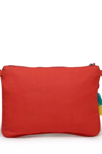 boho coral & multi quirky embroidered cotton canvas sling bag