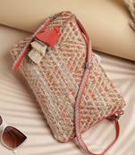 boho coral & multi chevron self design cotton acrylic sling bag
