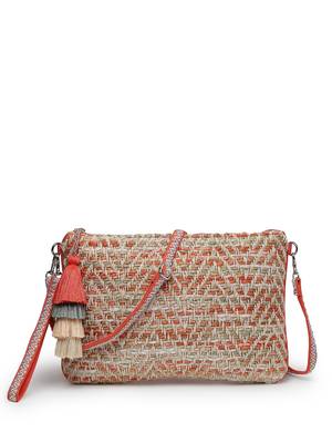 boho coral & multi chevron self design cotton acrylic sling bag 4