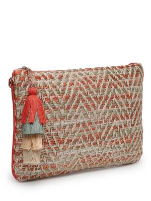 boho coral & multi chevron self design cotton acrylic sling bag 5
