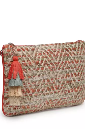 boho coral & multi chevron self design cotton acrylic sling bag