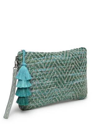 boho pista green & off white chevron self design cotton acrylic sling bag 5