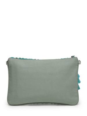 boho pista green & off white chevron self design cotton acrylic sling bag 6