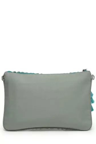 boho pista green & off white chevron self design cotton acrylic sling bag