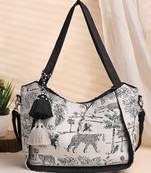 jungle black & off white toile cotton jacquard tote bag