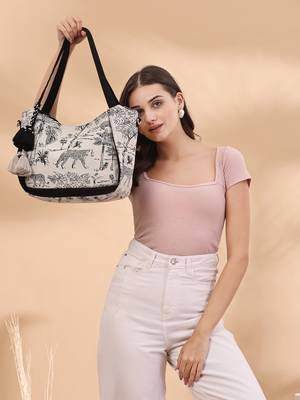 jungle black & off white toile cotton jacquard tote bag 3