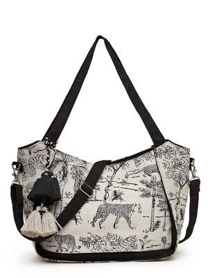 jungle black & off white toile cotton jacquard tote bag 4
