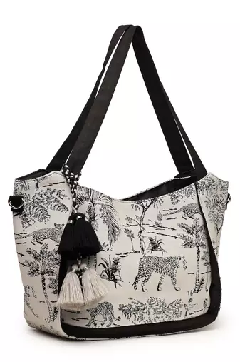 jungle black & off white toile cotton jacquard tote bag