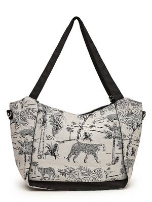 jungle black & off white toile cotton jacquard tote bag 6