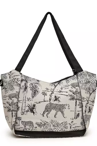 jungle black & off white toile cotton jacquard tote bag