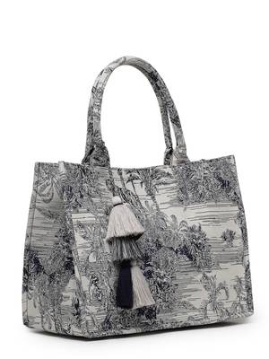 jungle natural & navy toile cotton jacquard handheld bag 5