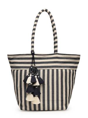 boho navy & ivory woven striped cotton jacquard tote bag 4