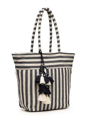 boho navy & ivory woven striped cotton jacquard tote bag 5