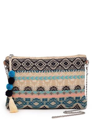 tribal natural, ocean blue & multi tribal cotton jacquard sling bag 4