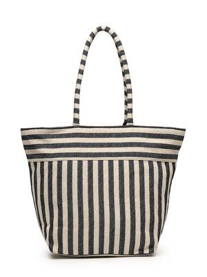 boho navy & ivory woven striped cotton jacquard tote bag 6