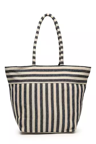 boho navy & ivory woven striped cotton jacquard tote bag