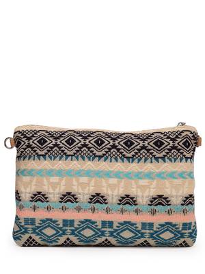 tribal natural, ocean blue & multi tribal cotton jacquard sling bag 6