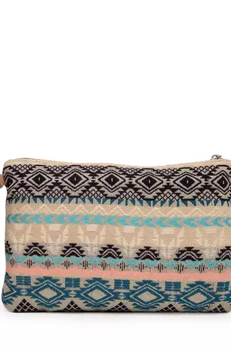 tribal natural, ocean blue & multi tribal cotton jacquard sling bag
