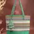  eco- friendly emerald green & multi striped jacquard cotton canvas tote bag