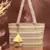eco- friendly sand & multi striped jacquard cotton canvas tote bag