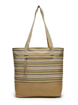 eco- friendly sand & multi striped jacquard cotton canvas tote bag 5