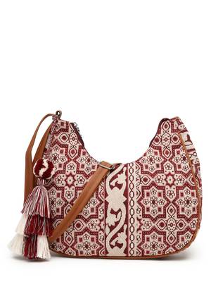 tribal wine, ivory & tan tribal cotton jacquard sling bag 4
