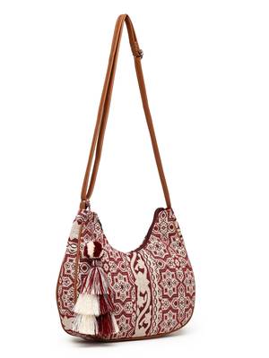 tribal wine, ivory & tan tribal cotton jacquard sling bag 5