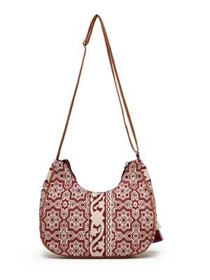 tribal wine, ivory & tan tribal cotton jacquard sling bag 6