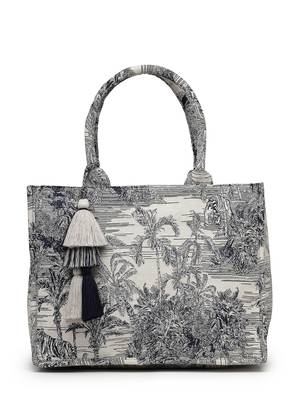 jungle natural & navy toile cotton jacquard handheld bag 4