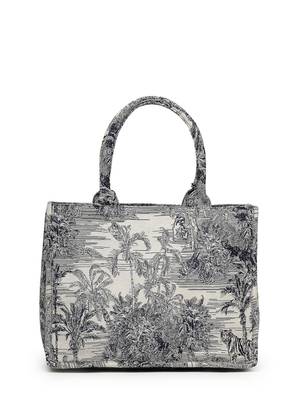 jungle natural & navy toile cotton jacquard handheld bag 6