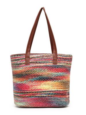 boho tan & multi woven striped cotton acrylic tote bag 6