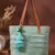 boho pista green & off white chevron self design cotton acrylic tote bag