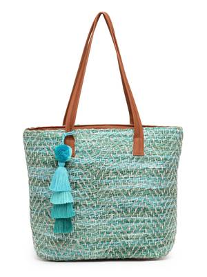 boho pista green & off white chevron self design cotton acrylic tote bag 4