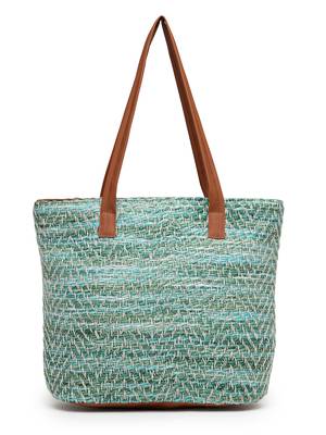 boho pista green & off white chevron self design cotton acrylic tote bag 6