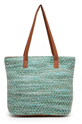 boho pista green & off white chevron self design cotton acrylic tote bag