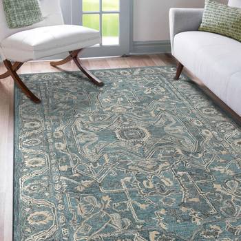 Saraswati global handmade wool modern rug, 8x10 feet area rug, ideal for bedroom, living room, anti slip backing carpet. 1