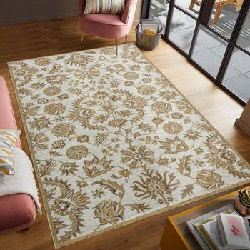 Saraswati global rug premium  wool rug, 5x8 handmade area rug, anti slip backing carpet, ideal for bedroom, living room. 1