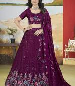 Purple Thread & Sequins Embroidery Heavy Chonnon Indian Wedding Lehenga Choli Dress