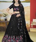 Black Thread & Sequins Embroidery Heavy Chonnon Indian Wedding Lehenga Dress
