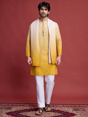 Yellow rayon mirror work wedding function festival marriage party wear straight kurta with dupatta 8