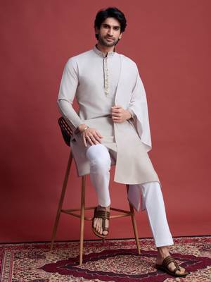 Beige rayon mirror work wedding function festival marriage party wear straight kurta with dupatta 8