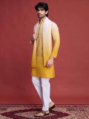 Yellow rayon mirror work wedding function festival marriage party wear straight kurta with dupatta 9