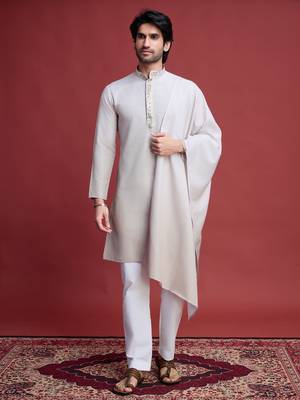 Beige rayon mirror work wedding function festival marriage party wear straight kurta with dupatta 9