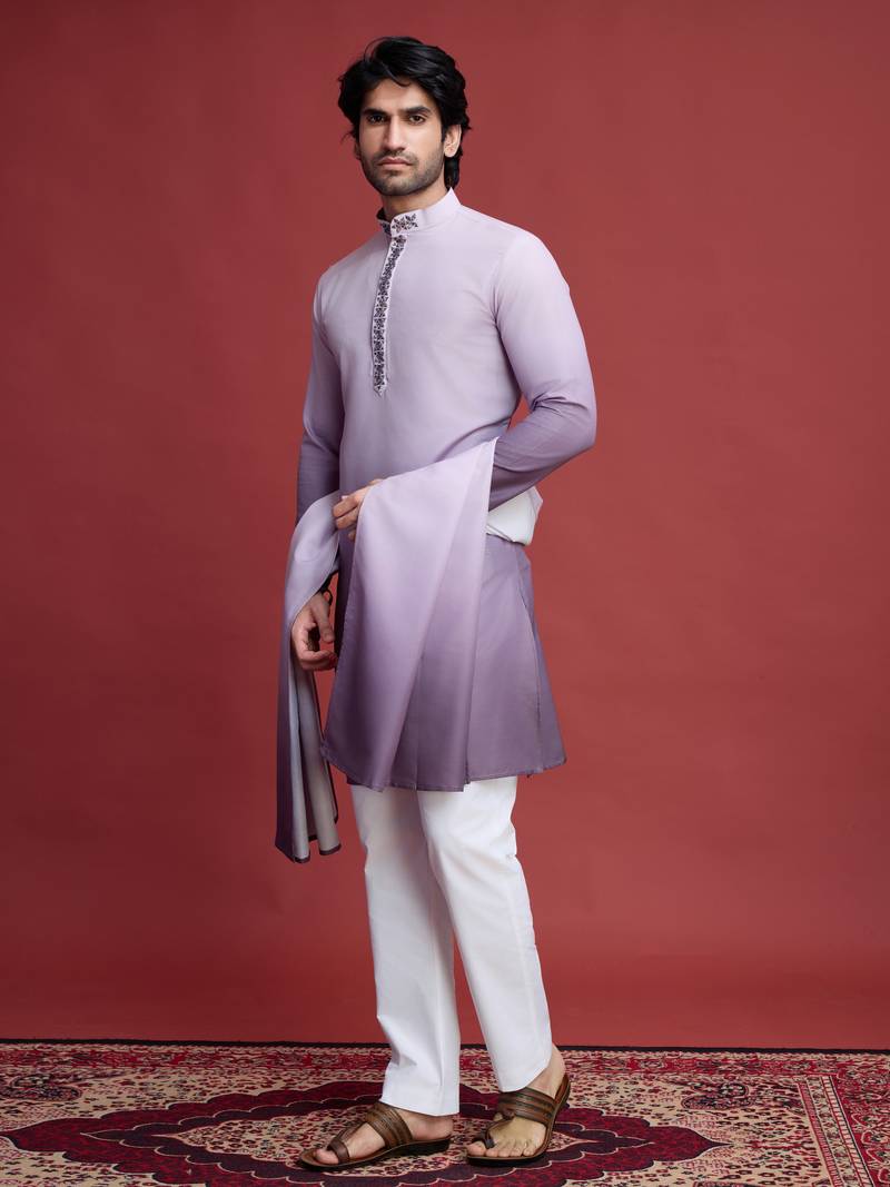 Dusty Purple rayon mirror work wedding function festival marriage party wear straight kurta with dupatta