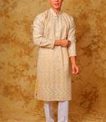 zari work light mango kurta with trouser pajama