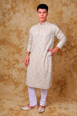 zari work ivory kurta with trouser pajama 2